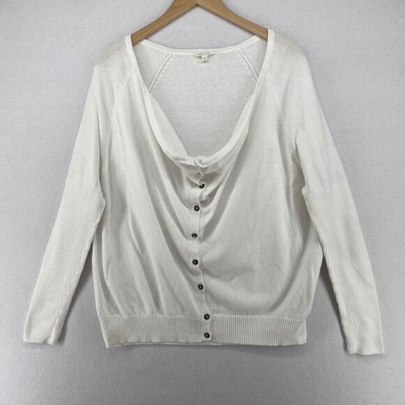 EILEEN FISHER Cardigan M Organic Cotton Cowl Draped Button Front Dolman White - Picture 1 of 16